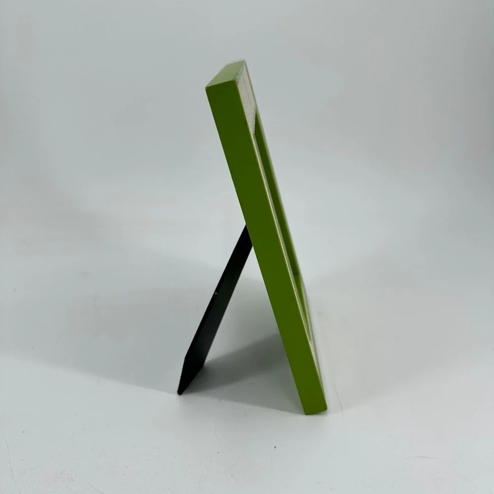 Lime Green and Yellow Striped Glossy Wood 4x6 Tabletop Picture Frame